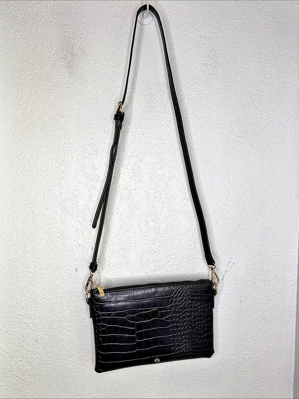 PETA + JAIN Black Crocodile Embossed Crossbody Bag Minimalist Quiet Luxury